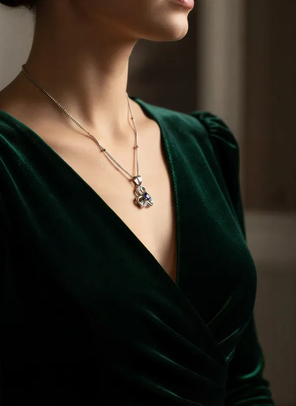 Floral_Pendant_With_Blue_Sapphire_Tone_Stone_925_Sterling_Silver